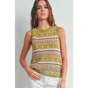 Cheerful green, pink, cream & blue striped knit sweater vest by Butter Mellon, M